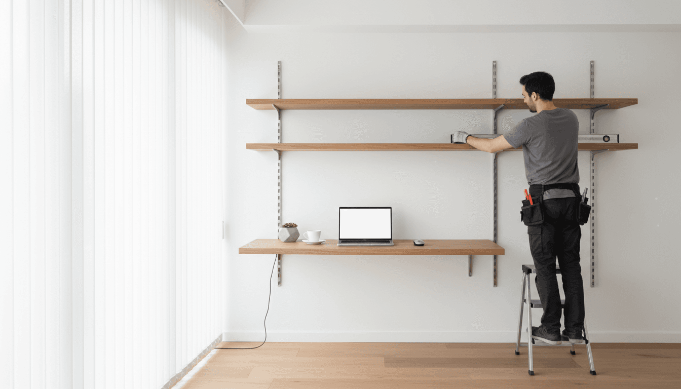 Construction professional measuring and preparing drywall for installation in a residential space